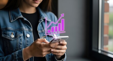 Smartphone User Analyzing Growth Trends with Graphs