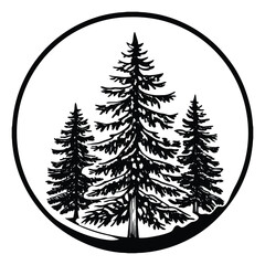 Obraz premium A serene oak and pine forest silhouette stands tall against a soft sky, blending rugged tree shapes with peaceful shadows—nature’s calm in simple contrast. 