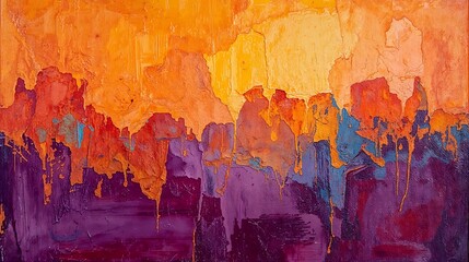 Abstract Painting Orange Purple Dripping Texture Vivid Colors Impasto Style Canvas Art image