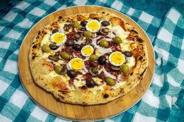 Original Brazilian pizza with olives, mushrooms, grated pepperoni, onion, red pepper, oregano and extra virgin olive oil