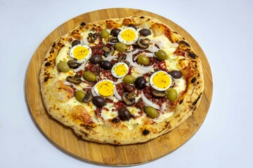 Original Brazilian pizza with olives, mushrooms, grated pepperoni, onion, red pepper, oregano and...