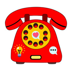 Cartoon Classic Red Dial Telephone Simple Design Icon Digital Source 