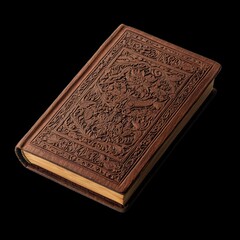 Fototapeta premium Beautifully crafted holy book featuring intricately hand carved wooden cover, showcasing detailed floral patterns and rich texture that evokes sense of reverence and tradition