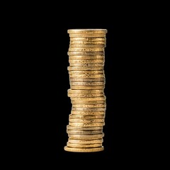 Stack of gold coins arranged in ascending order, showcasing their shiny surfaces and intricate designs, symbolizing wealth and prosperity