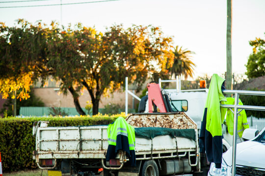 Hi-vis reflective clothing hung on trucks