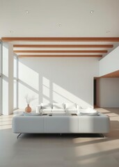 Modern living room minimalist design neutral colors white couch Empty room interior design  striking structures clean lines geometric shapes dramatic angles play