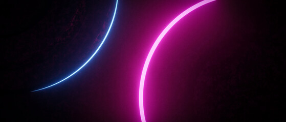 Abstract Neon Lines Pink and Blue Glowing Curves on Dark Background