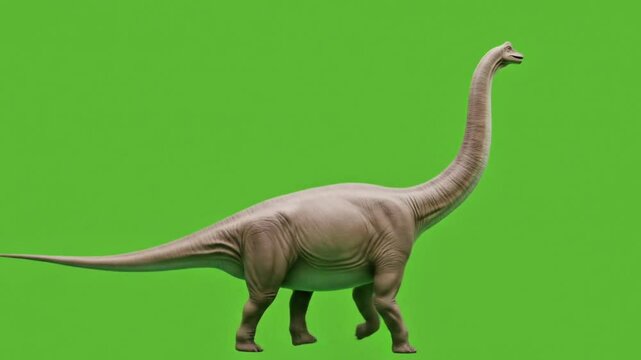 Realistic 3D Brachiosaurus dinosaur walking isolated on a bright green screen background suitable for chroma key use