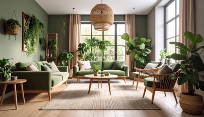 Fototapeta premium アートと植物が融合したグリーンウォールの部屋