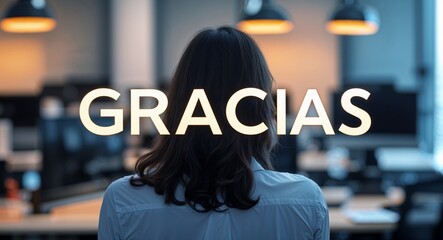gracias lettering text on blur formal work space office background