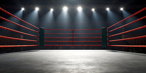 Empty boxing ring in professional sports arena