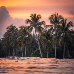Tropical sunset silhouettes palm trees over the Hawaiian beach, a perfect summer travel paradise
