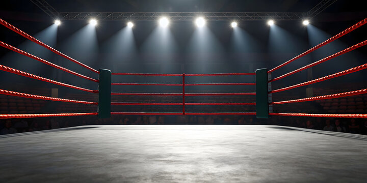 Empty boxing ring in professional sports arena