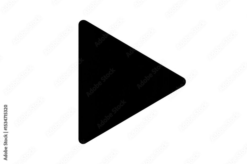 Poster simple black play button icon pointing to the right, isolated on a transparent background, ideal for