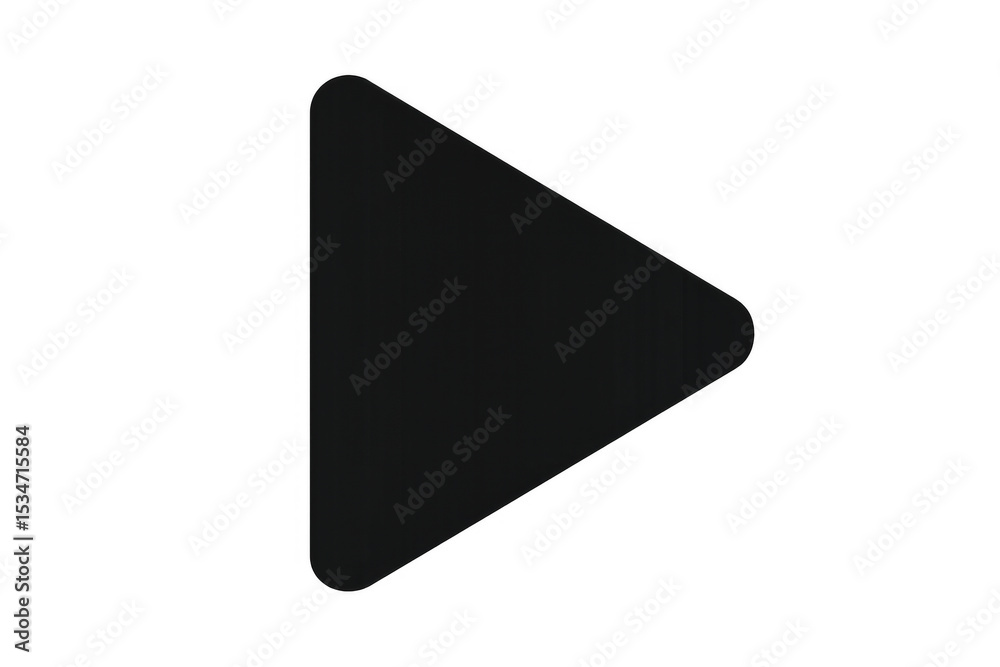 Poster glossy black play button triangle against transparent backdrop, symbolizing digital media interface 