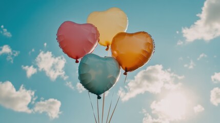 Fototapeta premium Heart-Shaped Balloons Floating in a Dreamy Sky