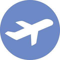 White Airplane in Blue Circle Travel Icon