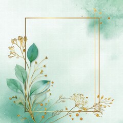 Elegant Green Watercolor Frame with Delicate Floral Elements