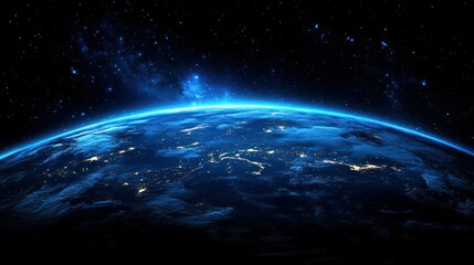 Fototapeta premium Earth from space, lit by a vibrant blue glow