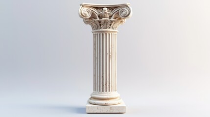 Obraz premium 3D render of a Greek-style column pedestal with sculpture on white background
