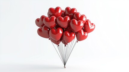 3D render of a heart balloon bouquet sculpture on white background