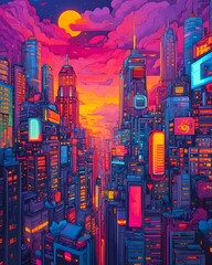 Obraz premium Hong Kong's urban skyline at night, a vibrant cityscape of business and architectural lights