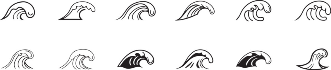 Water Wave Elements: Perfect for Marine and Surf Designs.