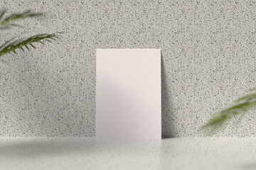 Blank Paper Mockup on Terrazzo Background with Plant Shadows