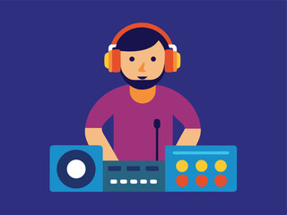dj in headphones, DJ and Sound Mixer Illustration 