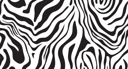 Seamless Black and White Zebra Pattern with Organic Stripes