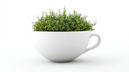 3D render of a planter shaped like a teacup on white background