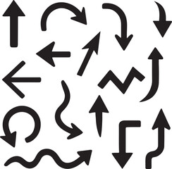 Abstract Swirl Hand Drawn Doodle Arrow Set. Vector Pack.