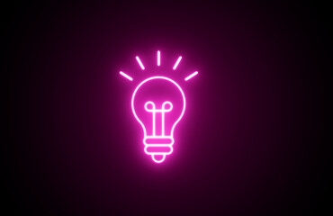 Neon Outline light bulb icon on black background. Idea symbol. Electric lamp, light, innovation, solution, creative thinking, electricity. Lamp line icon. Lightbulb icon on light background