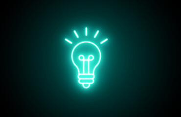 Neon Outline light bulb icon on black background. Idea symbol. Electric lamp, light, innovation, solution, creative thinking, electricity. Lamp line icon. Lightbulb icon on light background