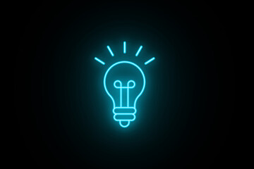 Neon Outline light bulb icon on black background. Idea symbol. Electric lamp, light, innovation, solution, creative thinking, electricity. Lamp line icon. Lightbulb icon on light background