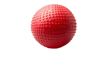 Red ball toy for dog with textured surface and chewable design isolated on white background