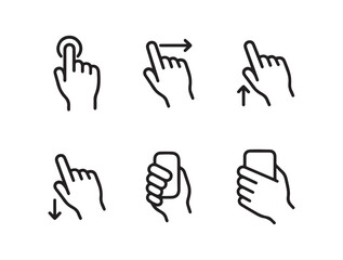 Hand Gesture Icons. Touchscreen Interactions and Mobile Device Usage.