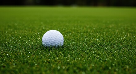 Golf ball on lush green grass golf course outdoor sports and leisure