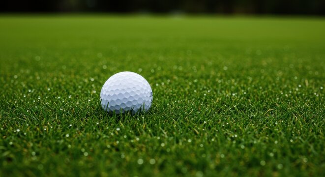 Golf ball on lush green grass golf course outdoor sports and leisure