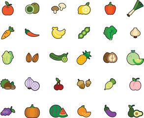 Icon collection of fruits and vegetables