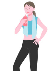 Young woman hydrating during training (vector illustration)