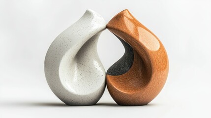 3D render of a two-tone ceramic split form sculpture on white background