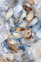 Abstract painting of textured shapes in muted tones.