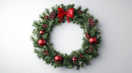 3D render of a wreath with ornaments centerpiece on white background