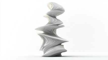 3D render of an abstract twisting tower sculpture on white background