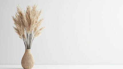 3D render of dried pampas grass in tall vase on white background