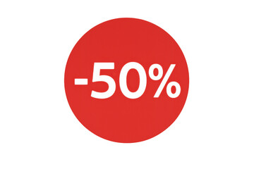 Promotional fifty percent discount sign with transparent background, highlighting special pricing for retail marketing strategies