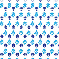Seamless Pattern Blue and Navy Flowers White Background Floral Textile Design Repeat Texture