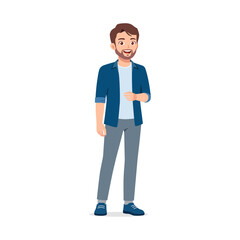 Smiling Caucasian man standing wearing casual clothes with friendly and cheerful expression