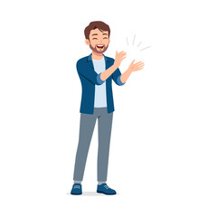 Enthusiastic Caucasian Man Clapping Hands Expressing Approval and Celebration in Casual Wear